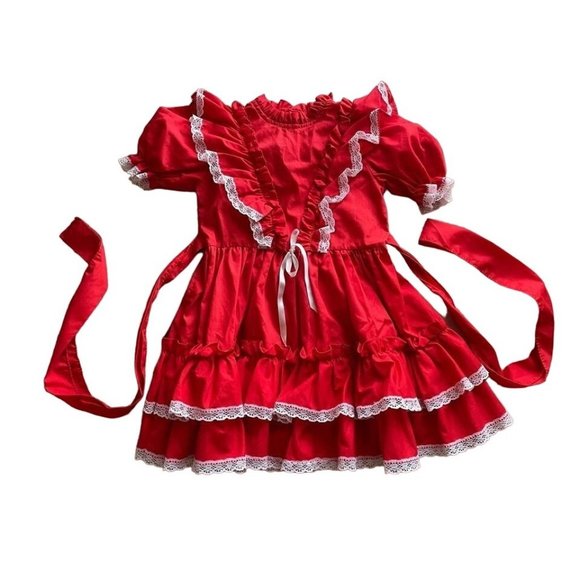5T Kandy Ann Vintage Girls' Red Ruffle Party Christmas Dress - Picture 1 of 7